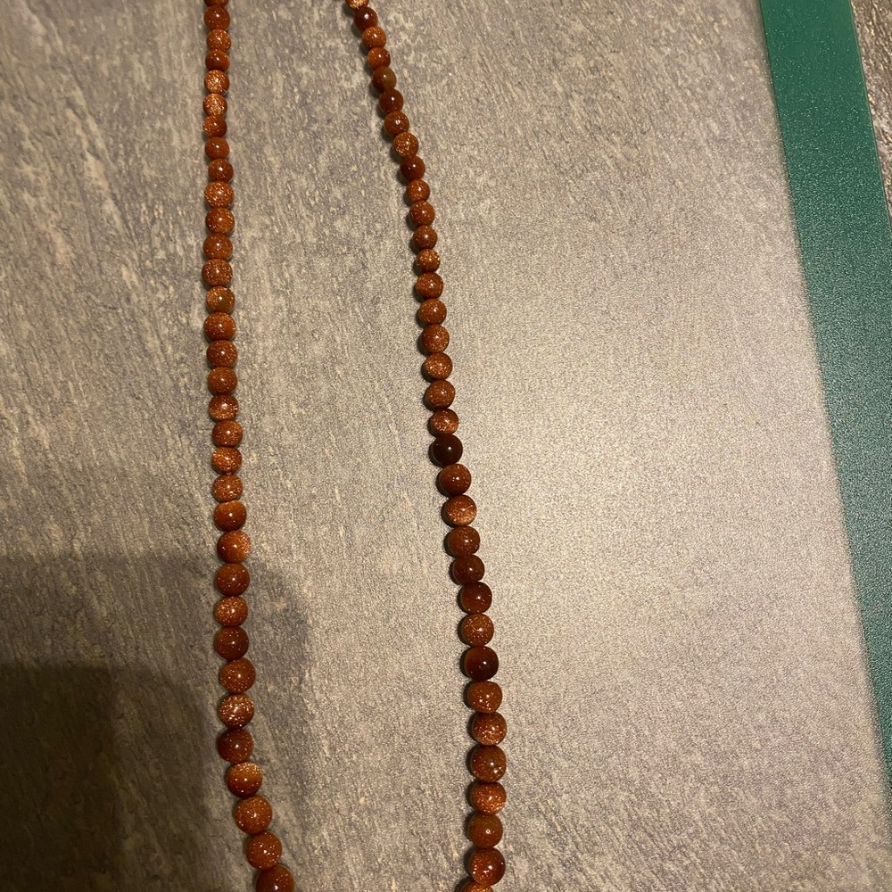 Brand New Handcrafted Brown 6mm Sunstone Beaded 16-17 inches Necklace